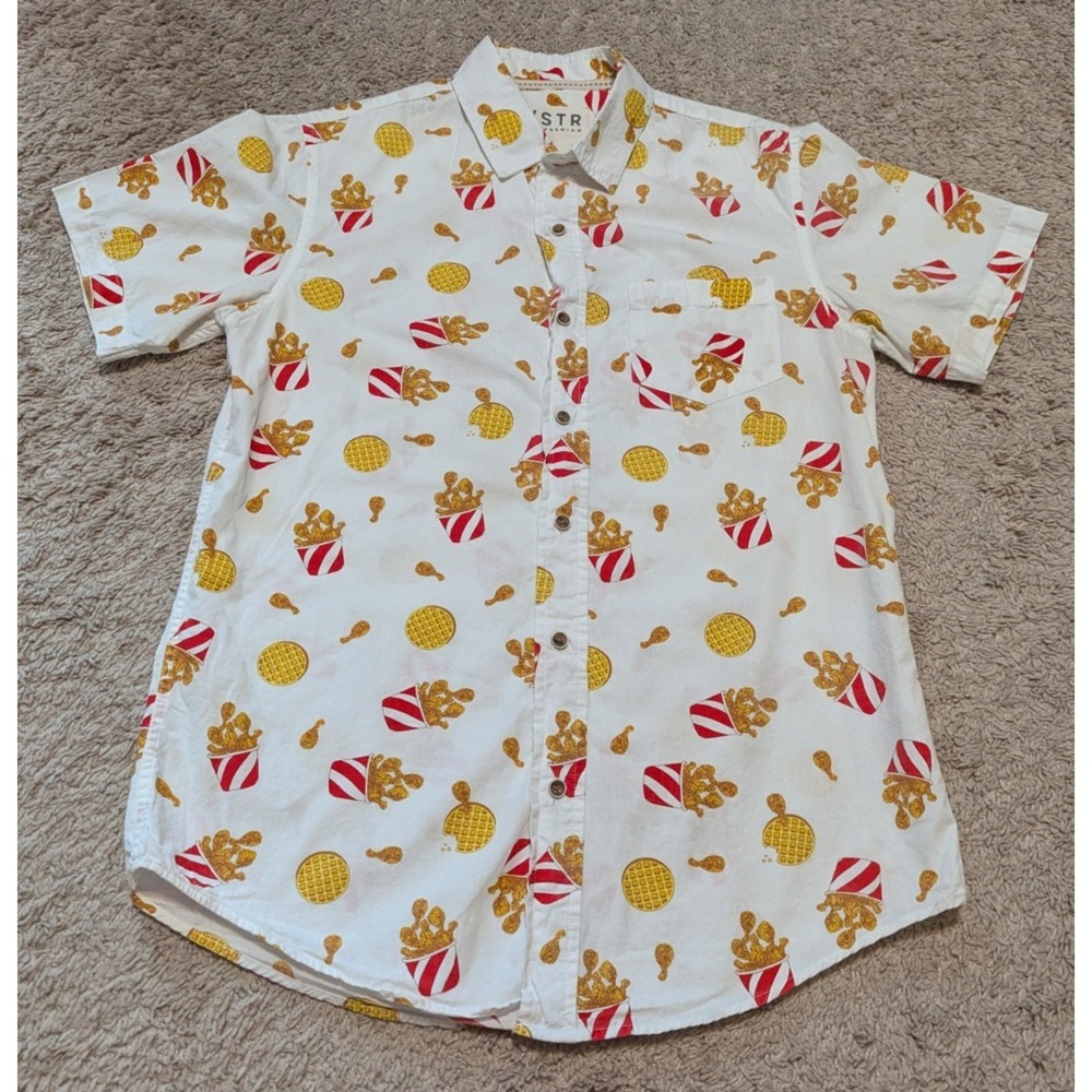 VSTR Fried Chicken Waffles Shirt Mens‎ Small White Novelty Print Button Down SS